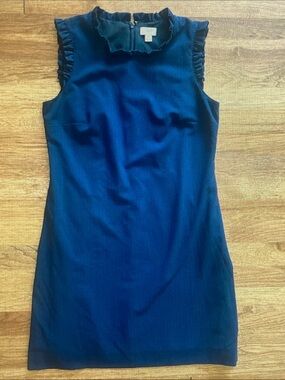 J. Crew Navy Blue Sleeveless Ruffle Neck Mini Dress